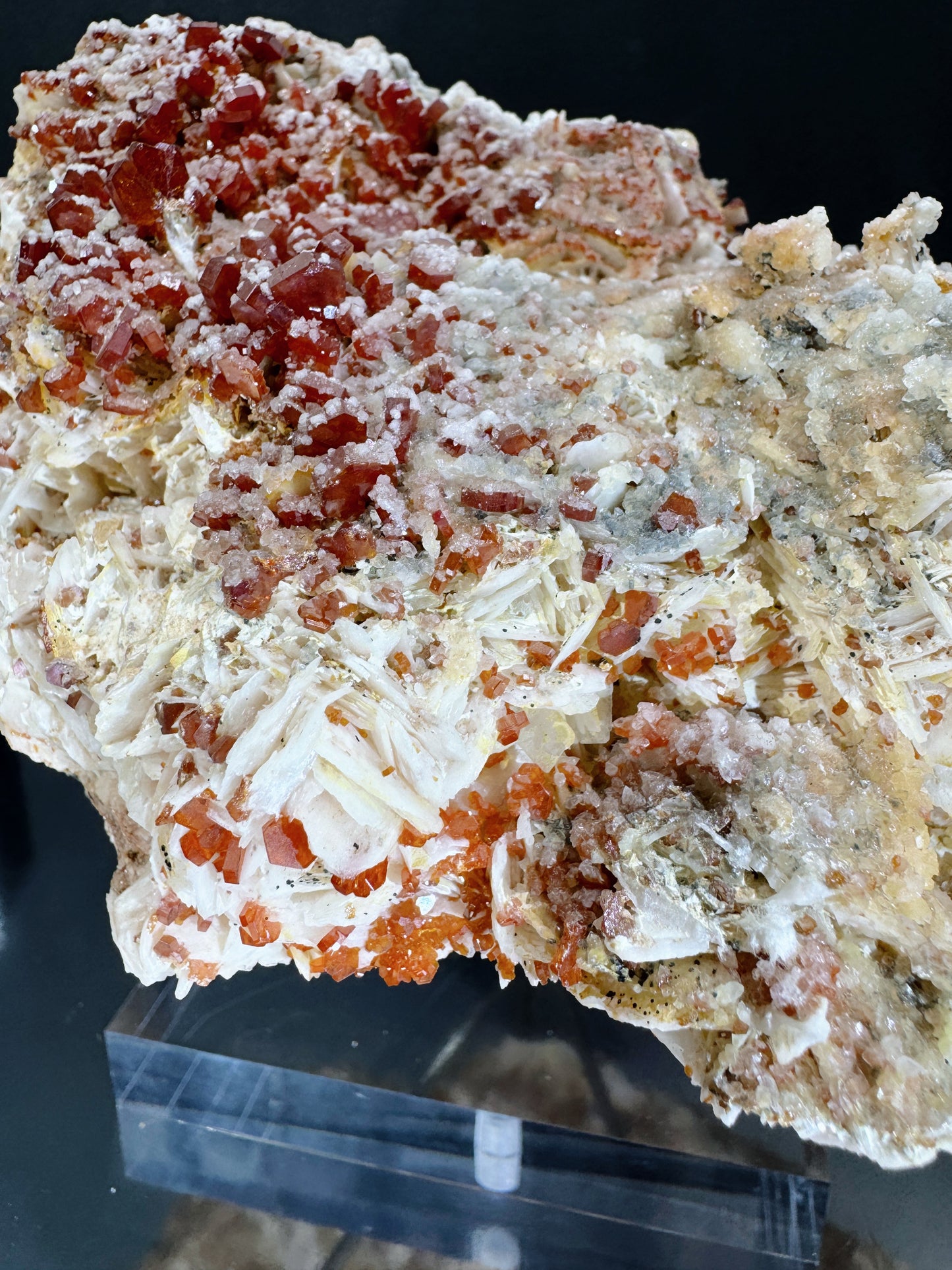 awesome red vanadinite with barite and apatite