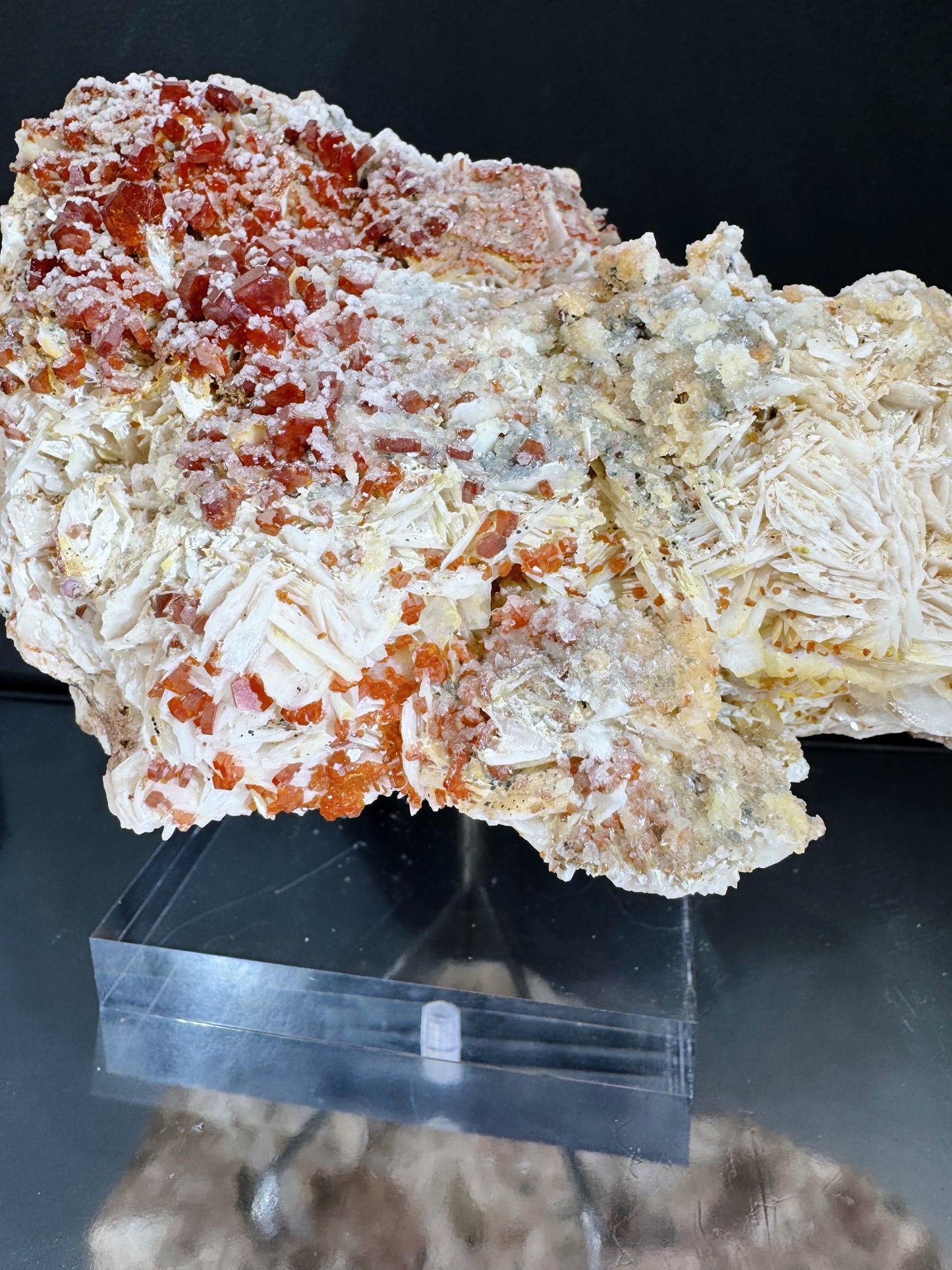 awesome red vanadinite with barite and apatite